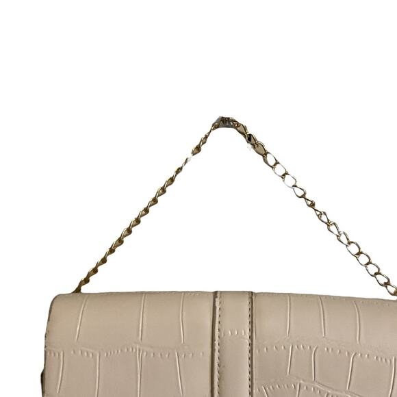 Cream Croc Print Leather Shoulder Bag Medium Gold Chain + Leather Strap - Picture 4 of 14